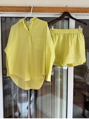 NWT LMND Lemon Button-Up Cotton Poplin Shirt + Shorts SET